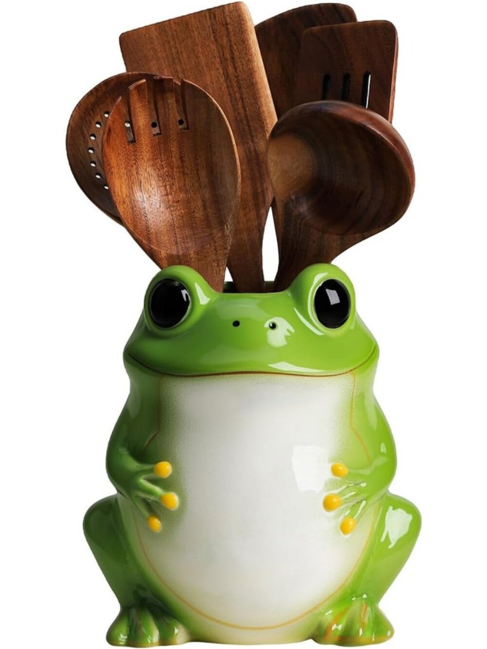 Large Ceramic Frog Utensil Holder - Stylish Kitchen Crock for Countertop